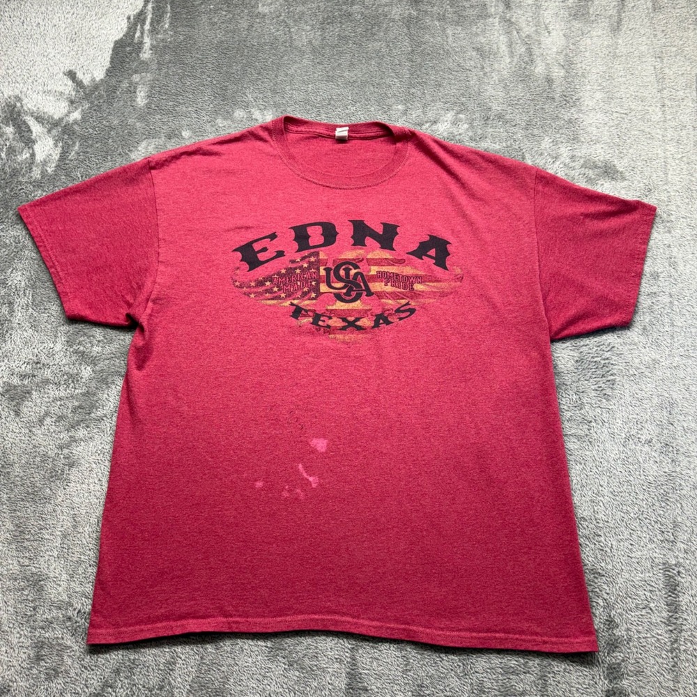 Jerzees T-Shirt Mens XL Red Edna Texas American Made‎ Graphic Tee Short Sleeve
